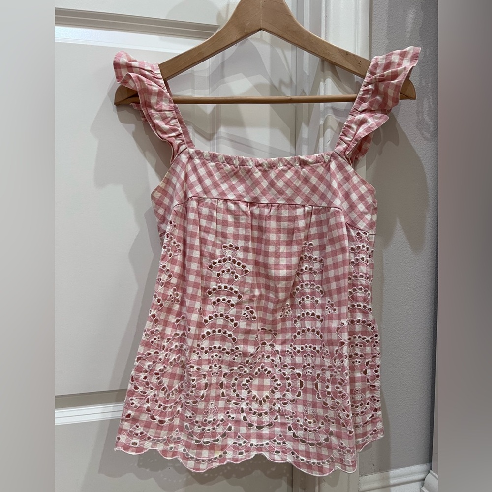 Pink Gingham Eyelet Women's Top